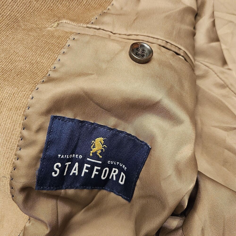 STAFFORD Mens Brown Cotton CORDUROY ELBOW PATCHES Sport Coat Blazer Jacket 42R - Picture 7 of 10